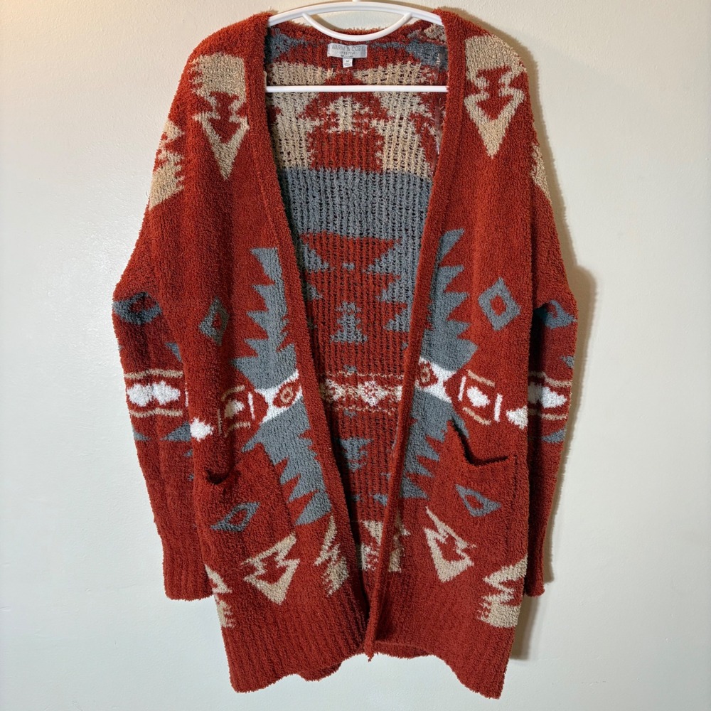 Warm & Cozy Lifestyle Cardigan Women Size Medium Rust Orange Southwestern Fuzzy